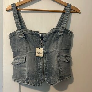 Free People Gray Denim Corset Top